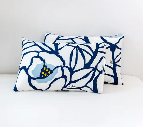 Vista 6 de YuHeGuoJi Fundas de almohada florales tamaño Queen 100% algodón, juego de 2 fundas de almohada azules y blancas, fundas de almohada decorativas