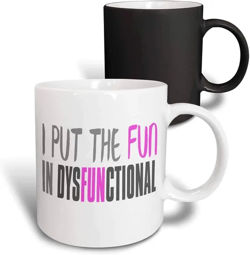 Vista 10 de 3dRose I Put The Fun In Dysfunctional 11oz Two-Tone Black Mug
