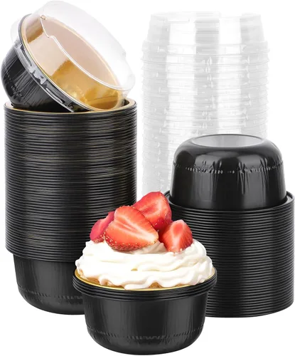 Vista 76 de Beasea Disposable Ramekins with Lids, 50 Pack 8oz 235ml Aluminum Foil Baking Cups with Lids, Aluminum Creme Brulee Ramekins Muffin Cupcake Pudding