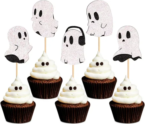 Vista 17 de 24 piezas de Halloween Baby Boo Cupcake Toppers Boo Ghost Cupcake Picks Baby Shower Halloween Boy Girl First Birthday Party Decoración Suministros