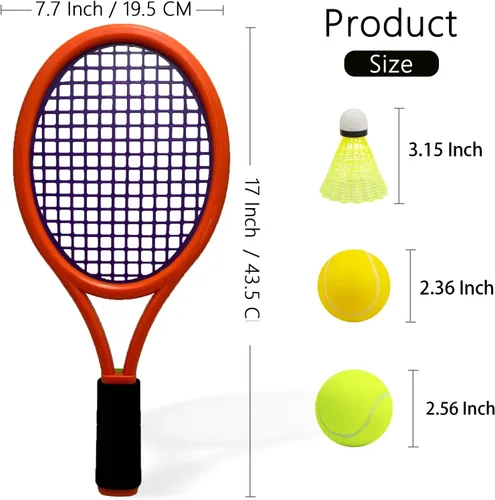 Vista 9 de Raqueta de tenis para niños, raqueta de tenis de plástico de 17 pulgadas con 2 bolas suaves, 2 pelotas de tenis y 4 volantes para niños
