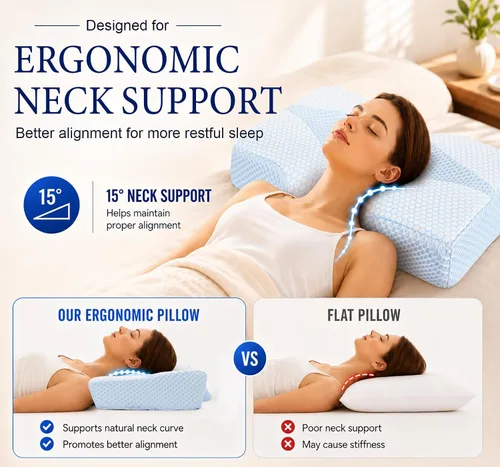 Vista 3 de Almohada de espuma viscoelástica para dormir, almohada cervical para aliviar el dolor de cuello, almohada ortopédica de apoyo para el cuello
