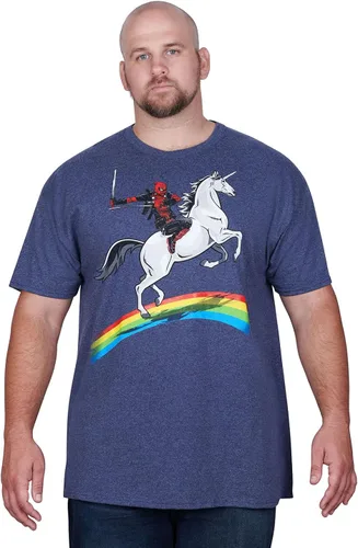 Vista 2 de Marvel Deadpool Riding A Unicorn On A Rainbow Camiseta, Arco iris