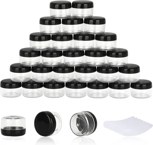 Vista 21 de 50 unidades de 5 gramos de envases de muestra, tarros vacíos de 5 ml con tapas, pequeños envases cosméticos, tarros de muestra mini con 4 cucharas