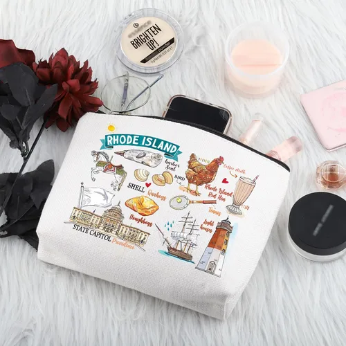 Vista 3 de PWHAOO Rhode Island State Souvenirs Gift Rhode Island Bolsa de maquillaje Rhode Island Bolsa de cosméticos para el hogar Rhode Island Turismo