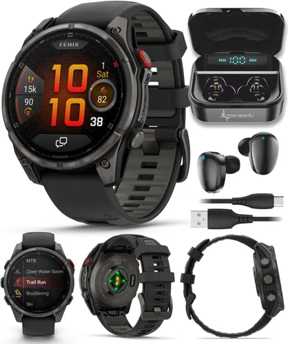 Vista 17 de Garmin Fenix 0.315 – 1.693 in Zafiro, AMOLED Multisport GPS Smartwatch, gris carbón DLC titanio con silicona negro/gris guijarro, linterna LED fenix