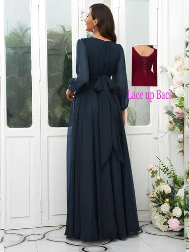 Vista 5 de BMFFDO Vestidos de dama de honor de gasa de manga larga para mujer con mangas, vestidos formales de noche