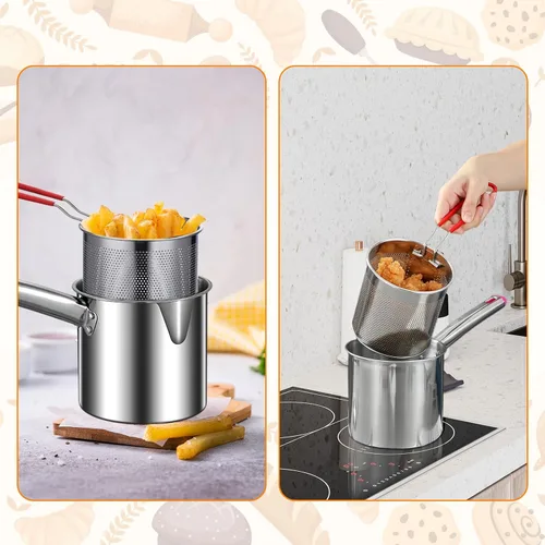 Vista 4 de Olla para freír profunda, acero inoxidable, con cesta de filtro, antiadherente, práctica herramienta de cocina, olla de cocina para el hogar, Grande