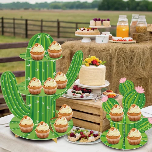 Vista 7 de 2 soportes para cupcakes de cactus, forma de cactus verde, decoración de fiesta mexicana para Cielito Lindo Three Esta cumpleaños, suministros