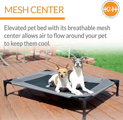 Vista 7 de K&H PET PRODUCTS - Cuna elevada para mascotas con centro de malla, varios tamaños Malla gris/negra