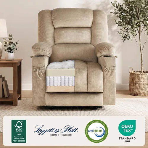Vista 6 de MCombo Silla reclinable con calor y masaje para sala PR670 (beige)