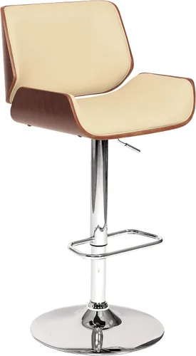 Vista 15 de Armen Living London Taburete de bar moderno giratorio de altura ajustable de piel sintética gris y madera de nogal con base cromada para encimera