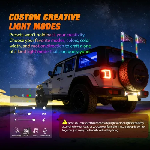 Vista 4 de Nilight 2 luces LED RGB de 3 pies con base de resorte y 4 luces de rock, control remoto de aplicación con patrones de persecución de bricolaje