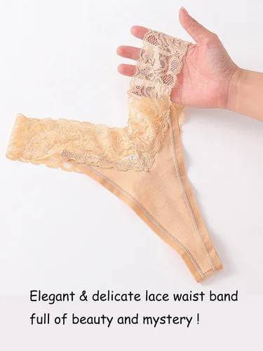 Vista 4 de Bolivelan Tangas de algodón para mujer, tangas de encaje sexy para mujer, paquete de ropa