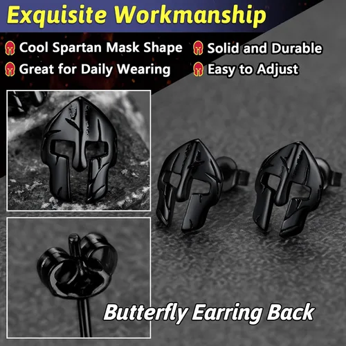 Vista 5 de FaithHeart Spartan - Aretes de casco para hombres y mujeres, acero inoxidable, chapado en oro de 18 quilates, joyería de Grecia con delicado