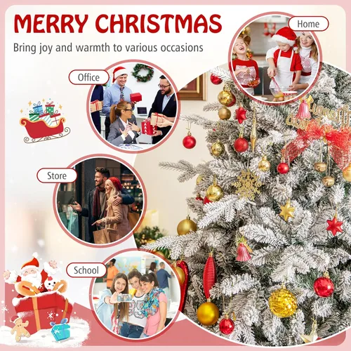 Vista 8 de Goplus Árbol de Navidad artificial preiluminado de 4.5 pies con nieve, árbol de Navidad completo con bisagras con 160 luces LED multicolores, 8