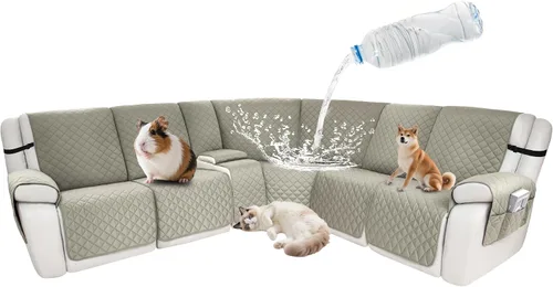 Vista 29 de Fundas impermeables para sofá reclinable seccional en forma de L, 7 piezas, antideslizantes, lavables, juego de fundas reclinables para mascotas