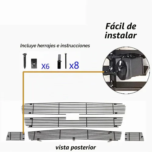 Vista 3 de Rejilla cromada para 2003 2004 2005 2006 Chevy Silverado 1500 SS delantera superior e inferior para parachoques billet inserto para parrilla combo 5