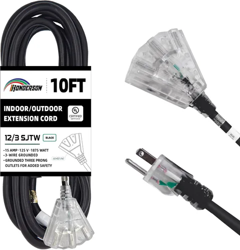 Vista 20 de Cable de extensión GFCI iluminado de 3 pies con 3 tomas de corriente, cable de extensión negro resistente SJTW 12/3 con enchufe a tierra de 3