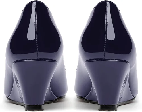 Vista 4 de WAYDERNS Zapatos de tacón bajo con cuña de charol y puntera abierta para mujer de 2 pulgadas
