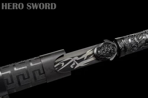 Vista 3 de Espada china de acero al manganeso de alto manganeso negro Tang Dao - Espada china lista para combate, cuchillos de hoja afilada de espiga completa