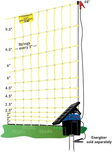 Vista 3 de Premier 1 Red eléctrica portátil para pollo con postes incorporados, 48 pulgadas de alto x 164 pies de largo, valla amarilla para aves de corral