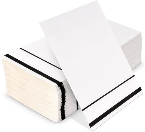 Vista 2 de Gift Boutique Paquete de 100 Servilletas de Invitados Forradas con Ribete Negro de Papel Desechable Elegante Servilleta de Mano para Cena Baño Boda