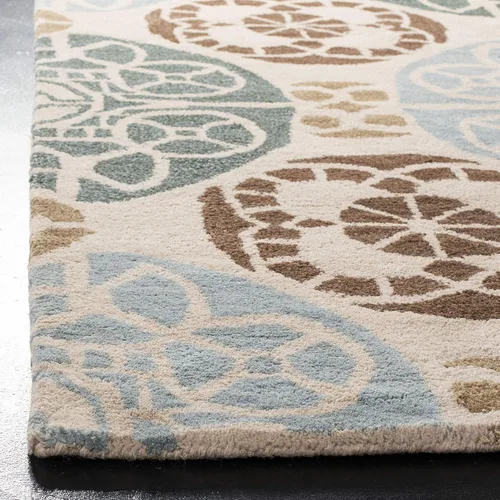Vista 4 de SAFAVIEH Wyndham Collection - Alfombra decorativa de 2 x 3 pies, beige y azul, hecha a mano, lana moderna, ideal para zonas de alto tráfico