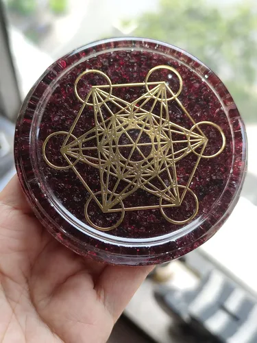 Vista 5 de Gran 4 "Garnet Cristales Metatron's Cube Merkaba Coaster Placa de Carga de Agua Cúpula Energética