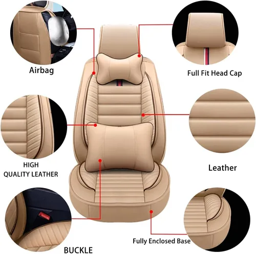 Vista 5 de Fundas de asiento de automóvil de piel sintética compatibles con A1, transpirables e impermeables, juego completo de 5 asientos delanteros