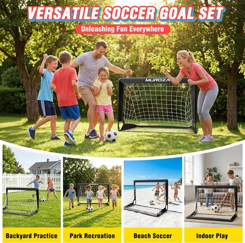 Vista 7 de Portería de fútbol para niños, juego de 2 unidades de red de fútbol portátil de 2 x 1.5 pies con pelota, conos, equipo de entrenamiento completo