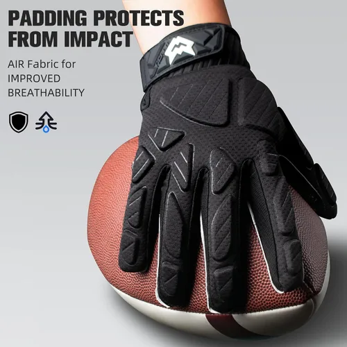 Vista 3 de WVVOU Guantes de fútbol americano acolchados, guantes de receptor acolchados antideslizantes, guantes de línea de fútbol americano