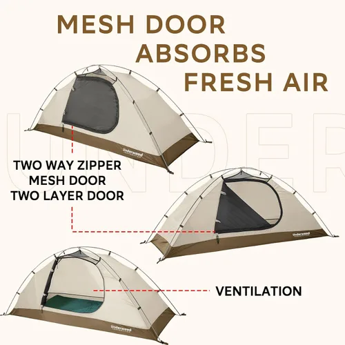 Vista 7 de Carpa para 1/2 personas para mochilero para 4 estaciones - Tienda de campaña impermeable para invierno para una persona, equipo de camping ligero