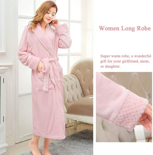 Vista 7 de Hellomamma Bata de baño larga para mujer, de felpa suave, de forro polar, camisón para mujer, pijama, ropa de dormir