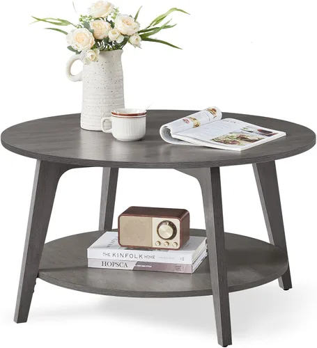 Vista 11 de VASAGLE Colección MAEZO - Mesa de café redonda, mesa de centro de 2 niveles con almacenamiento, patas cónicas, transiciones curvas, 31.5 pulgadas