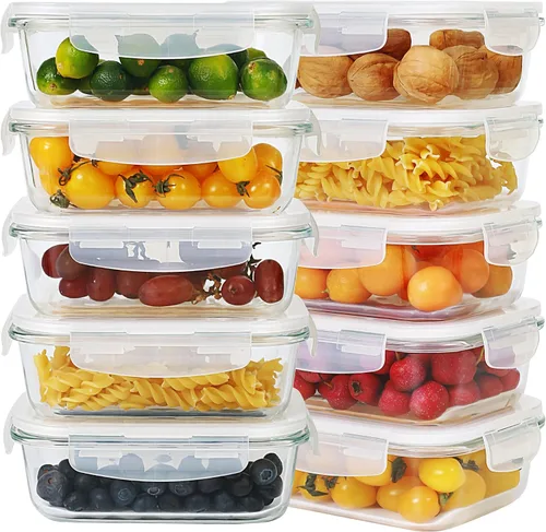 Vista 12 de Contenedores de preparación de comidas, 2 compartimentos con cuencos de vidrio con tapas, recipientes de almacenamiento de alimentos, recipientes