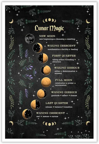 Vista 9 de Viokalt Arte de Pared de Brujería Vintage Divertido Póster de Lienzo de Fases Lunares Luna Niña Gótica Magia Bruja Impresiones Pintura Para Hogar