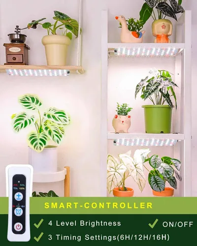 Vista 3 de Luz de cultivo para plantas de interior, luz regulable para plantas, 6/12/16H, tira de luces LED de crecimiento de espectro completo, paneles de luz