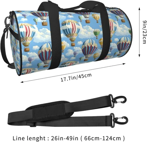Vista 2 de Large Duffle Bag for Travel - Retro Hot Air Balloon Print Gym Bag for Women Men, Travel Foldable Bags for Women Men with Zippered Multiple Pockets