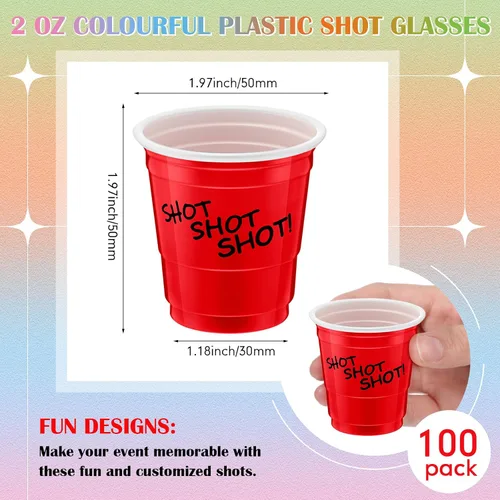 Vista 2 de Lounsweer 100 vasos de plástico de 2 onzas, vasos desechables de 2 onzas, mini vasos de fiesta de 2 onzas para despedida de soltera, cumpleaños