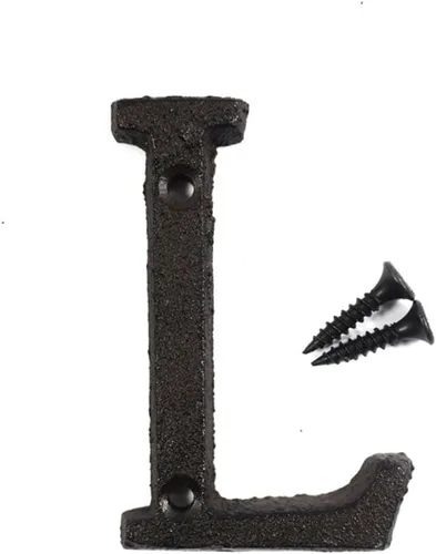 Vista 13 de Letras del abecedario de 3" en metal de hierro fundido decorativas, estilo clásico, para colgar letreros de pared, dirección, nombre, letrero