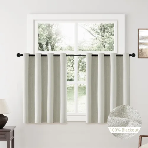 Vista 77 de ChrisDowa Cortinas 100% Opacas de Abedul Sólido de 45 Pulgadas de Largo, 2 Paneles para Dormitorio y Sala de Estar, Estilo Granja Oscurecedoras