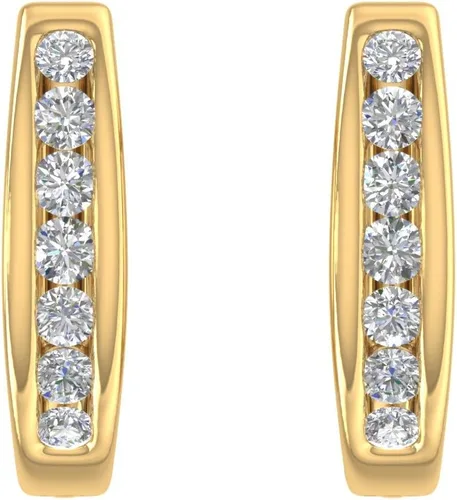 Vista 2 de Aretes de aro de diamantes con diseño de canal de 14 quilates en oro de 10 quilates, con certificación IGI