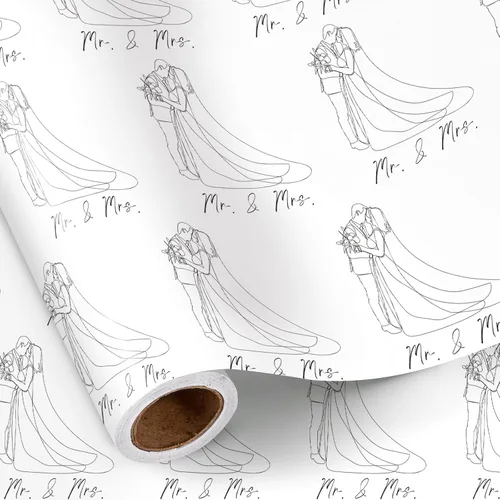 Vista 13 de RUSPEPA - Rollo de papel para envolver regalos de boda, mini rollo, diseño en blanco y negro de Sr. y Sra. con patrón de corazón y flecha, papel