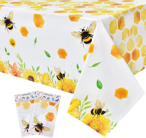 Vista 28 de WERNNSAI Mantel de abeja – 1 paquete de 108 x 54 pulgadas, mantel de abeja de abeja, decoración de baby shower, mantel de panal para niños y niñas