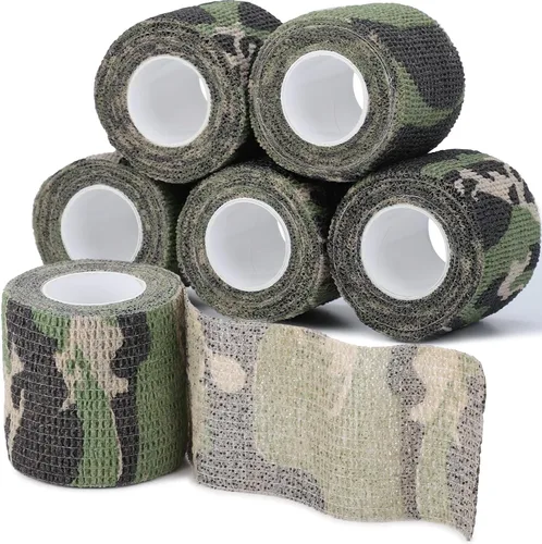 Vista 11 de Cinta adhesiva de camuflaje de 6 rollos, 1/2/3/4 pulgadas x 14.8 pies, vendaje autoadhesivo de camuflaje para acampar al aire libre, tira elástica