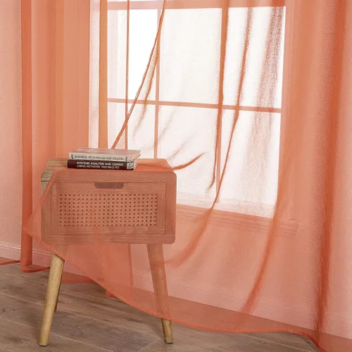 Vista 5 de MIULEE Cortinas semitransparentes con textura de lino naranja quemado de otoño 54W×54L Cocina