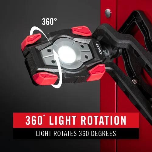 Vista 5 de Coast CL20R 1750 lúmenes recargable de doble potencia giratoria LED abrazadera magnética luz con haz de inundación gran angular, negro/rojo