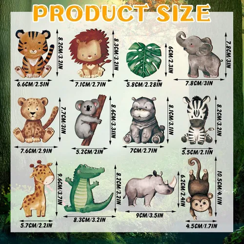 Vista 4 de Geetery 12 piezas de animales del bosque de madera con formas recortadas de animales pintados de bosque de safari para baby shower, criaturas