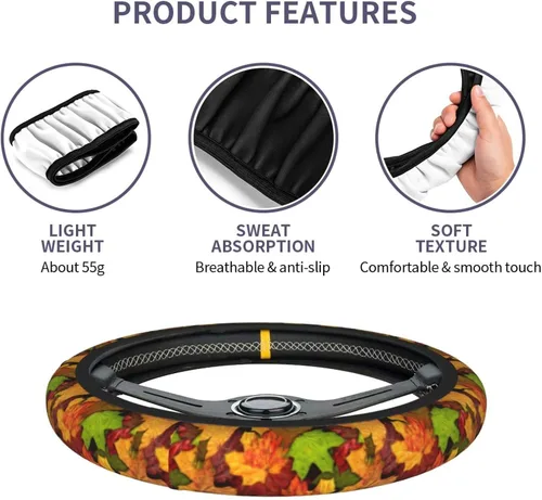 Vista 6 de Fall Leaves - Funda para volante, antideslizante, duradero, accesorios para automóvil, universal, 15 pulgadas Non Slip Durable